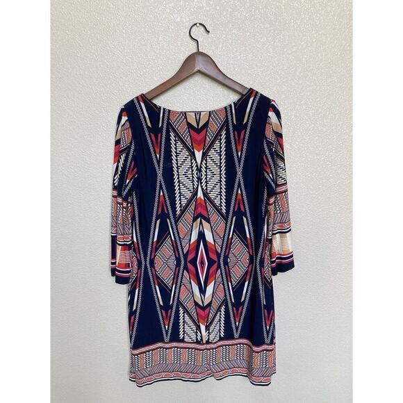 NWOT Ronni Nicole sz 10 shift dress aztec southwestern multi stretch 3/4 sleeve - Picture 5 of 5